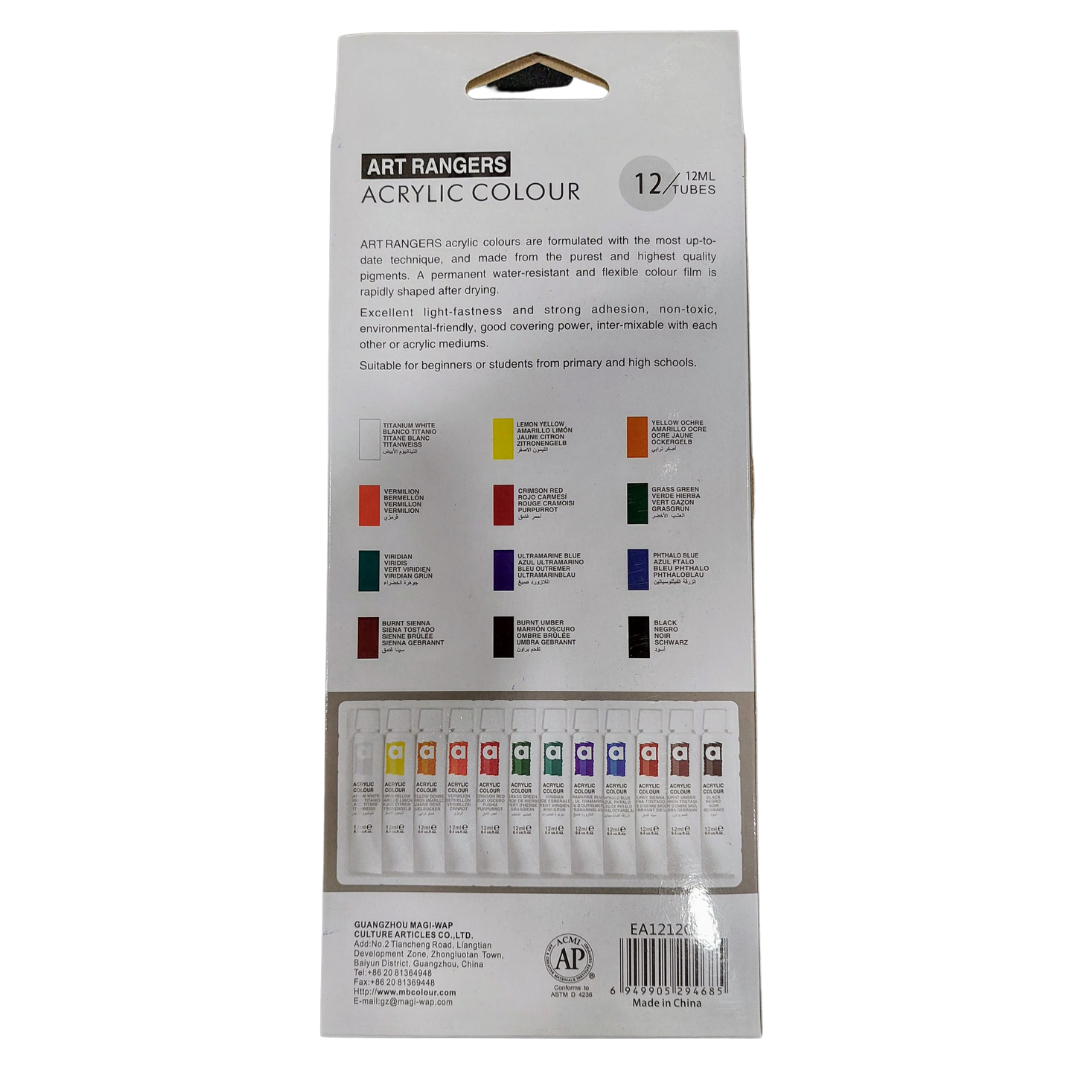 Acrylic Paint Colour Set 12 pcs 12 ml Tubes – Art Rangers - Image 2