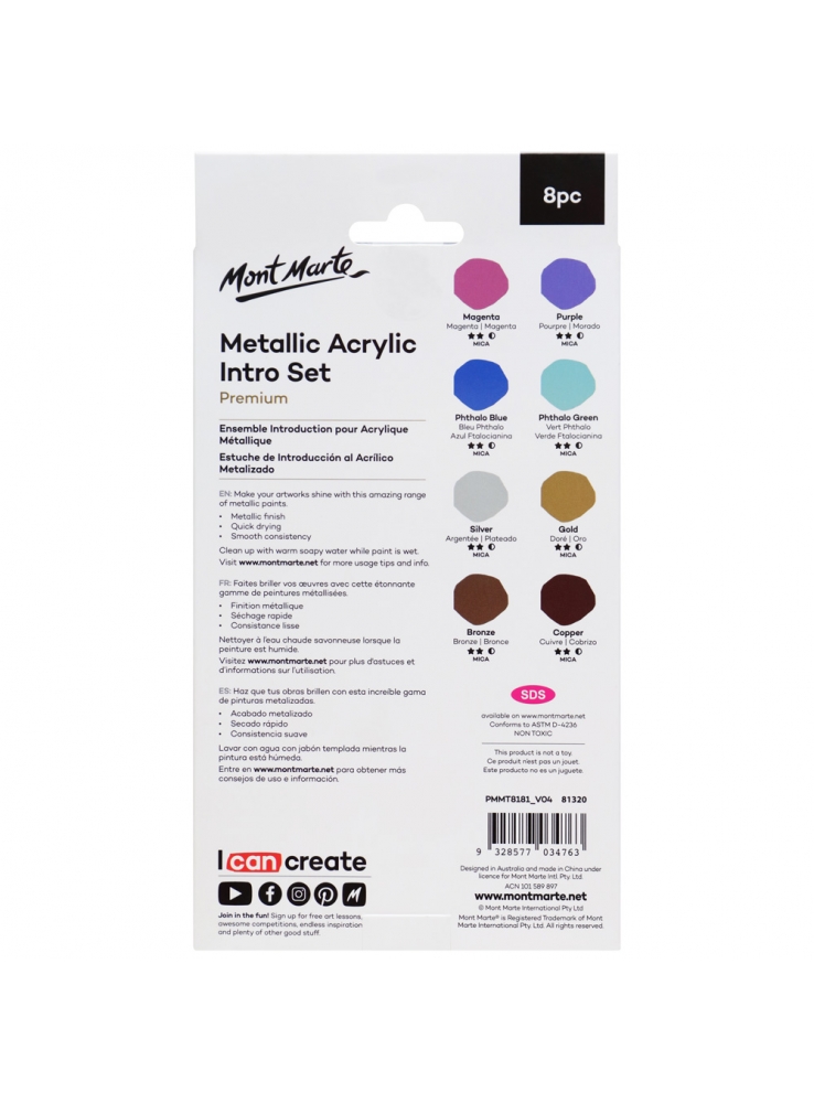 Metallic Acrylic Intro Set Premium - Mont Marte 18 ml x 8 pcs - Image 2