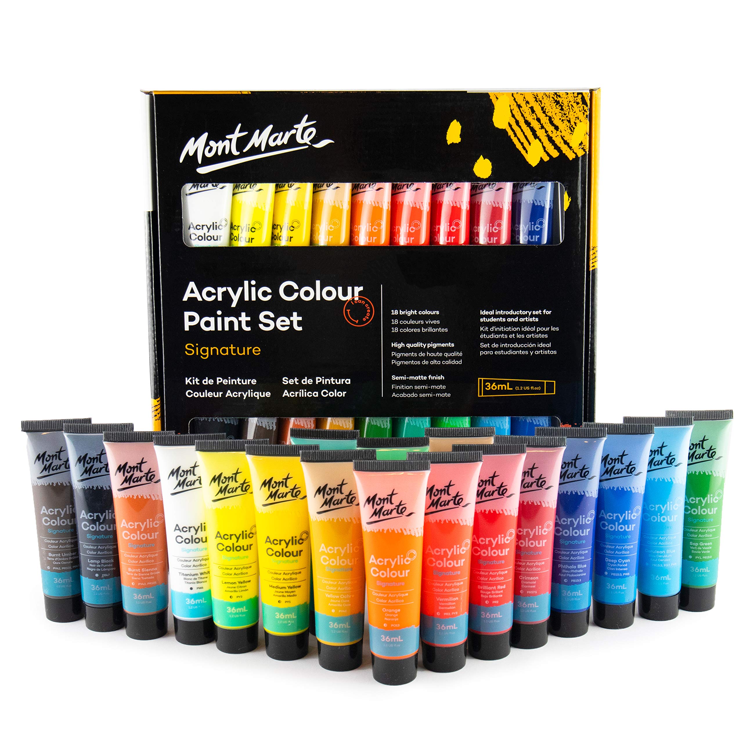Acrylic Colour Paint Set 18 Colour 36 ml - Mont Marte