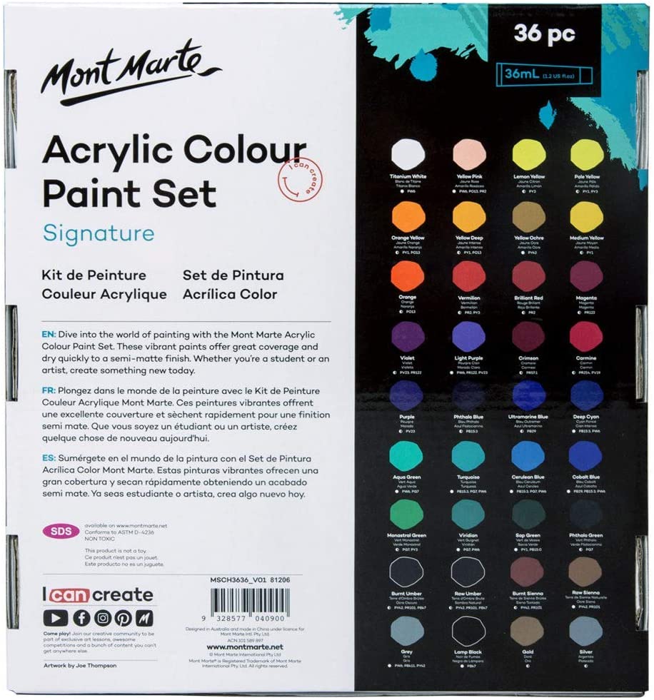 Acrylic Colour Paint Set 36 Colour 36 ml - Mont Marte - Image 3